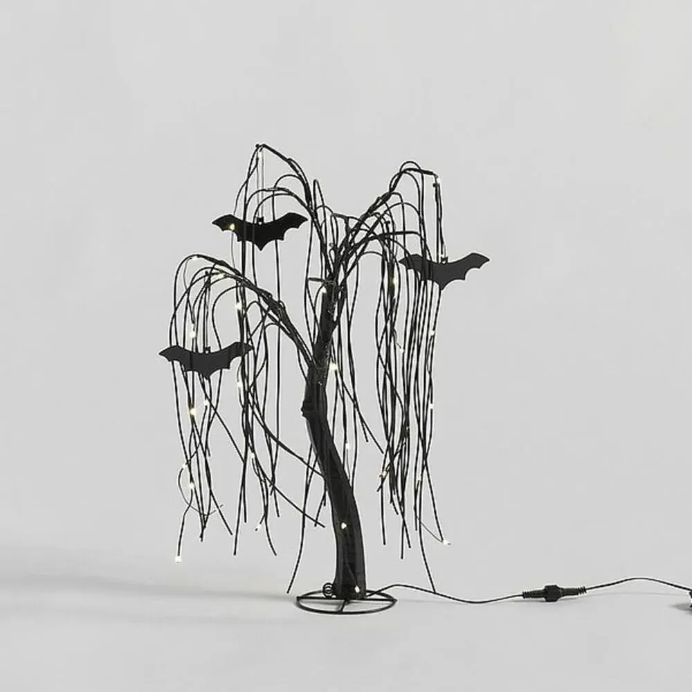 Pottery Barn Lit Willow Tree Black Bats Orange & Regular Lights Halloween Spooky